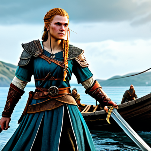 Home 21 **
"A fully clothed female Viking warrior, Eivor, leading her clan ashore in early medieval England, Assassin's Creed Valhalla style. Appropriate attire for a Viking, including armor and weapons. Coastal setting with longboats. Safe for work, family-friendly, professional digital art, perfect anatomy, natural pose, correct proportions, well-formed hands, proper finger count."
**